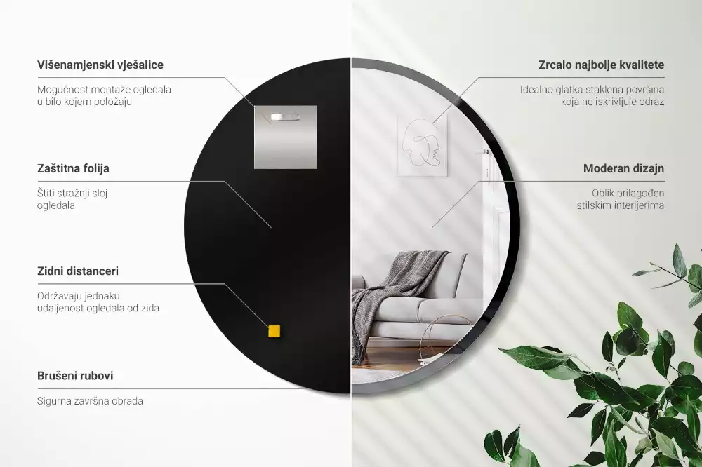 Espelho redondo parede em moldura preta