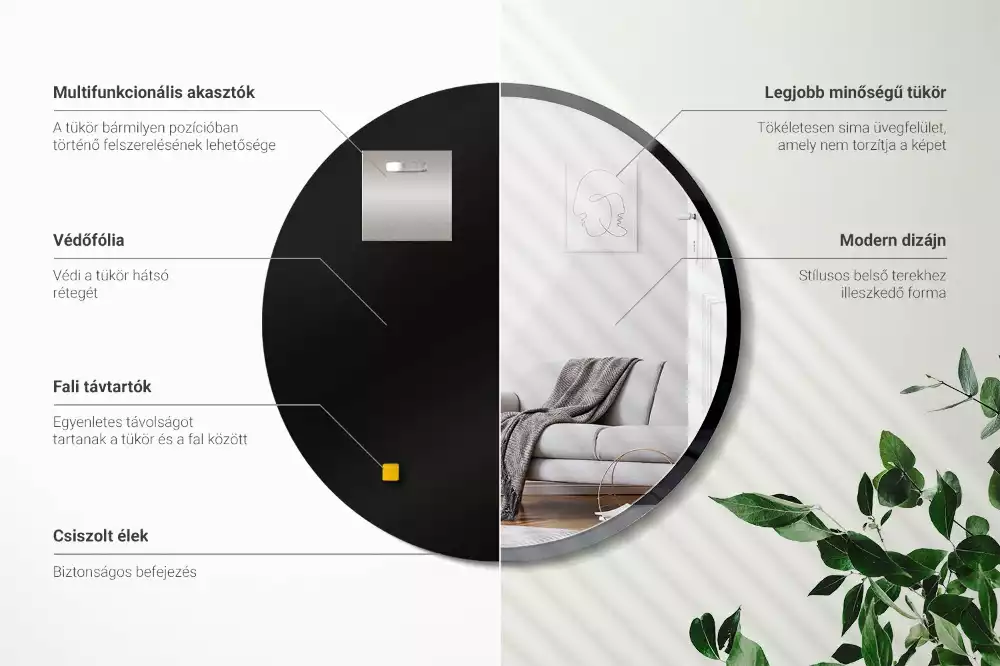 Espelho redondo parede em moldura preta