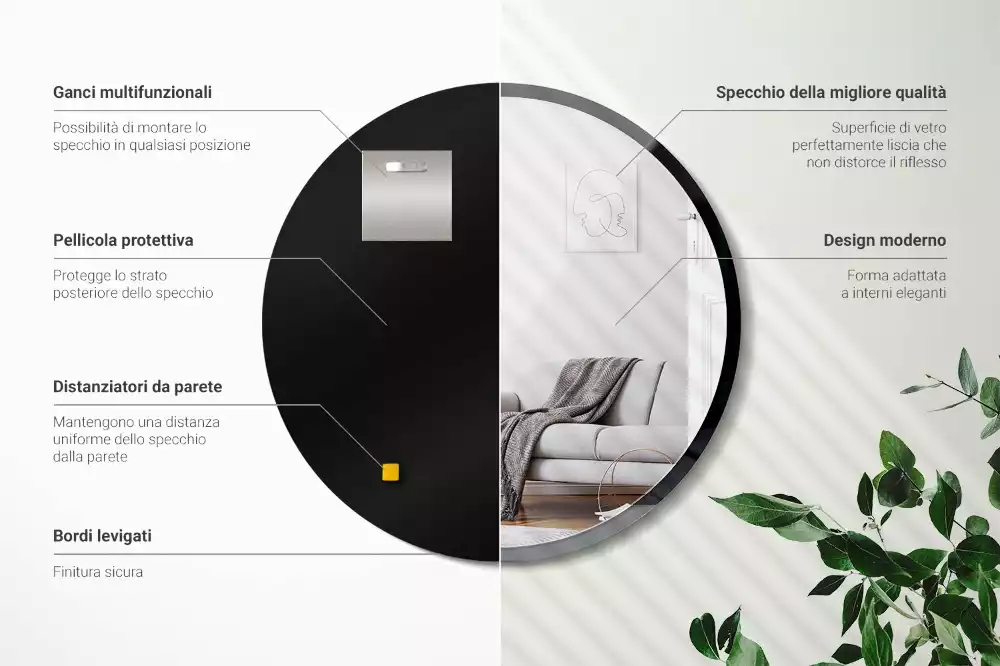 Espelho redondo parede em moldura preta