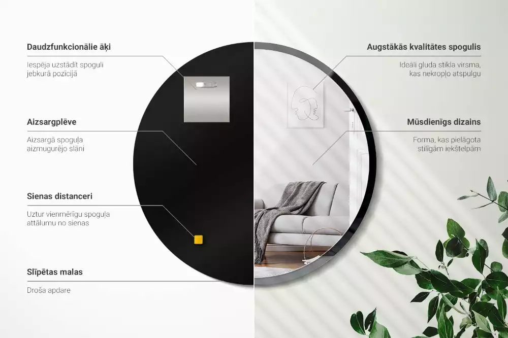 Espelho redondo parede em moldura preta