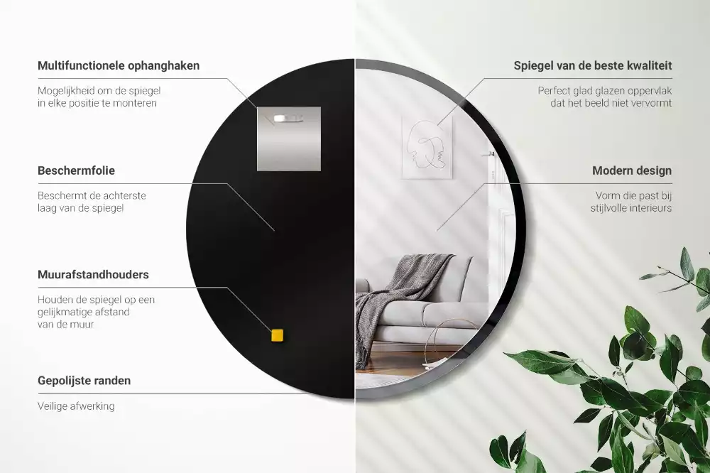 Espelho redondo parede em moldura preta