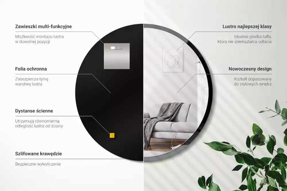 Espelho redondo parede em moldura preta