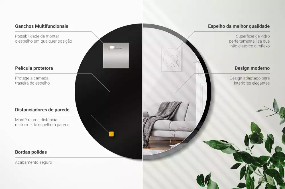 Espelho redondo parede em moldura preta