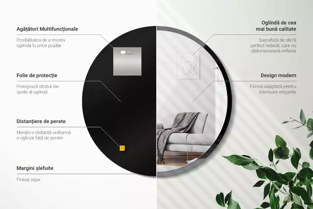 Espelho redondo parede em moldura preta