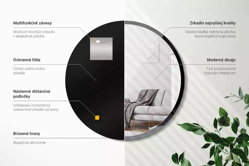 Espelho redondo parede em moldura preta