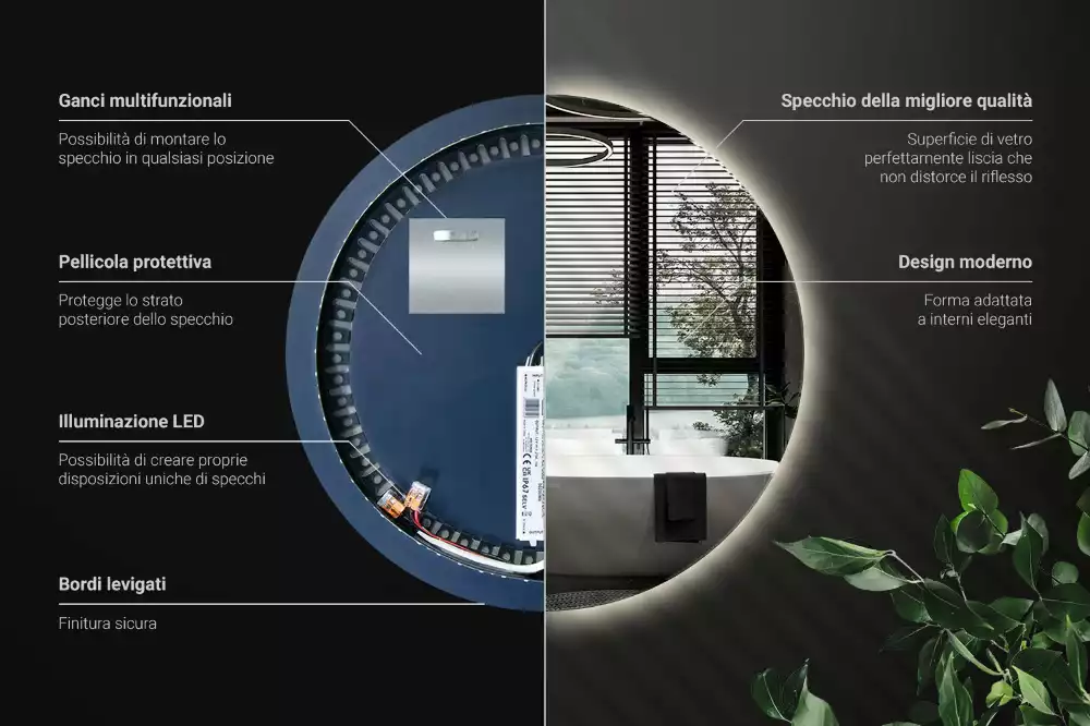 Espelho redondo moderno com retroiluminação LED