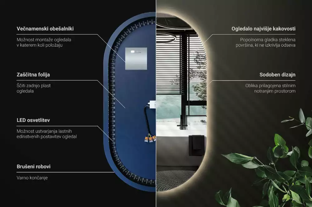 Espelho oval com led suspenso decorativo