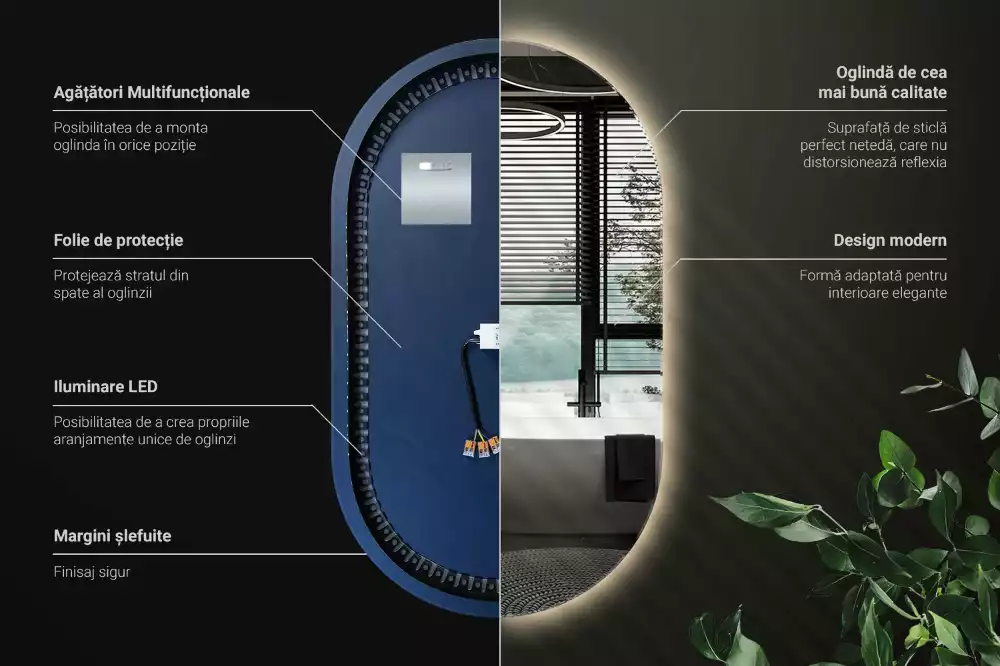 Espelho oval com led suspenso decorativo