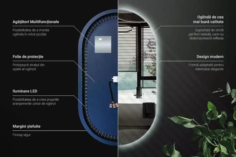 Espelho oval com led suspenso decorativo