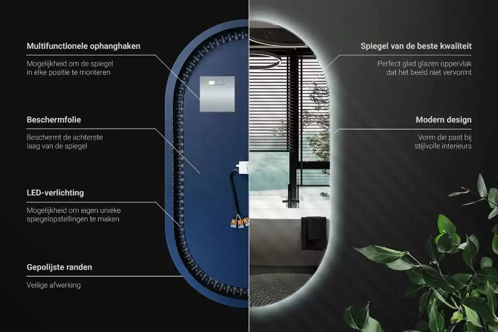Espelho oval com led suspenso decorativo