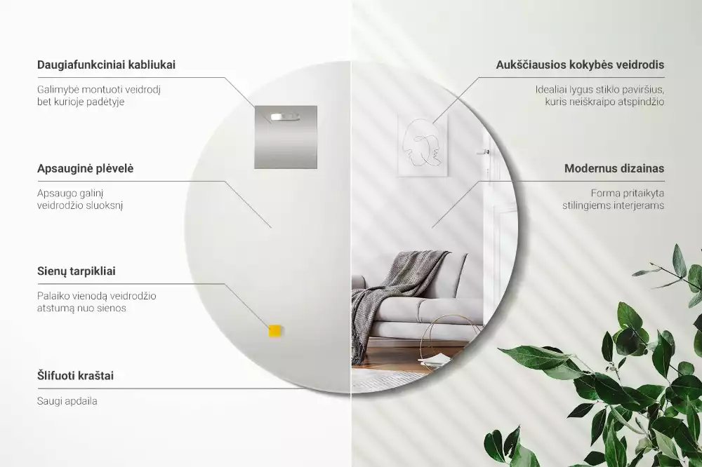 Espelho redondo sem moldura