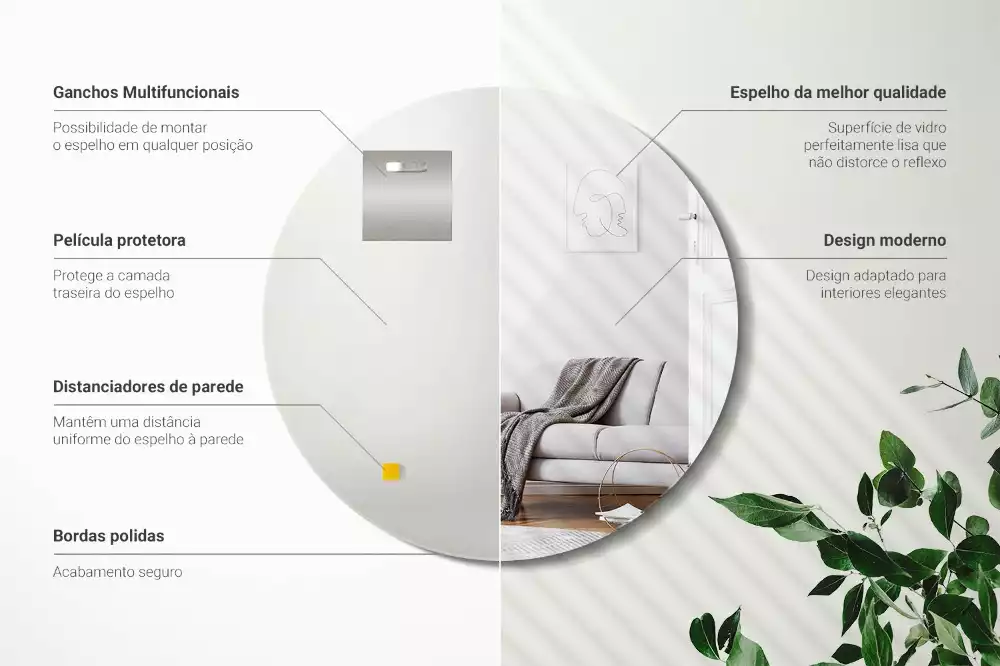 Espelho redondo sem moldura