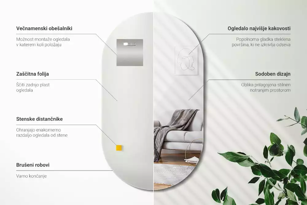 Espelho oval suspenso clássico