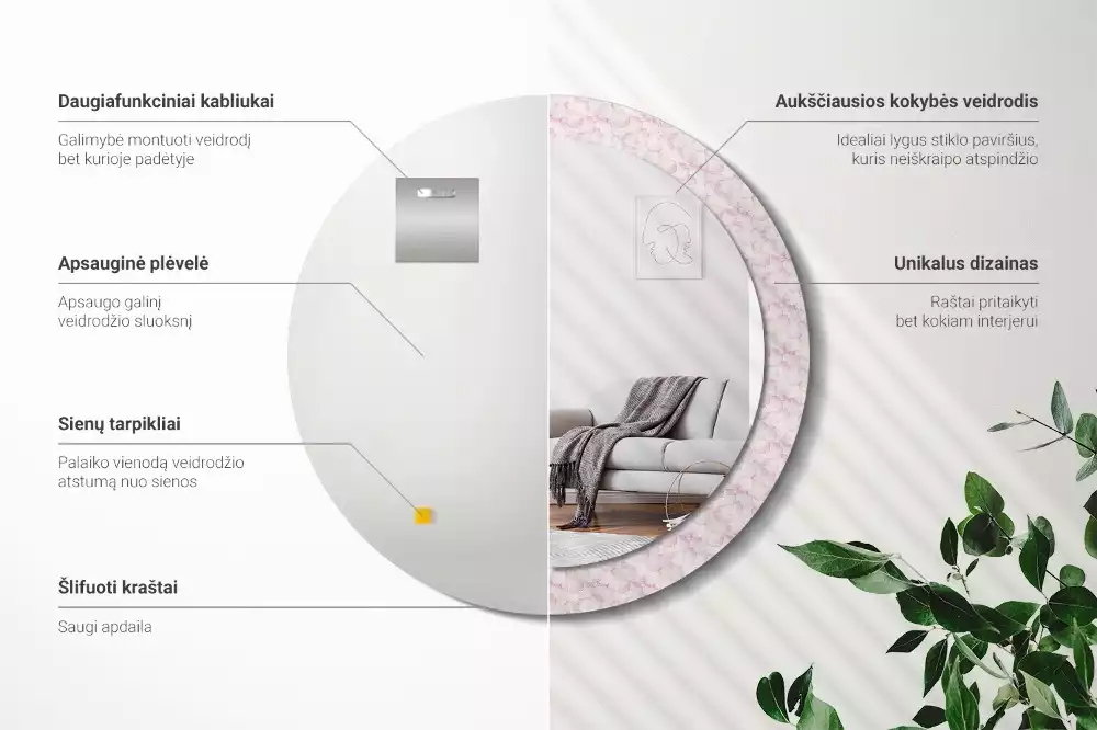 Espelho decorativo redondo Pétalas de flores