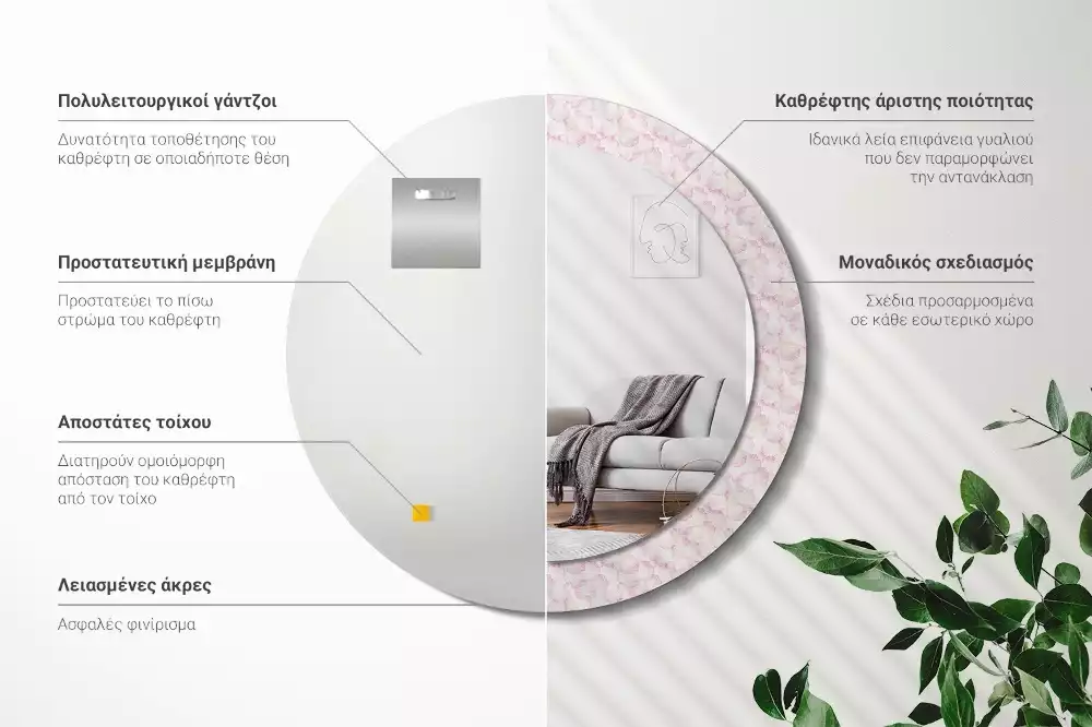 Espelho decorativo redondo Pétalas de flores