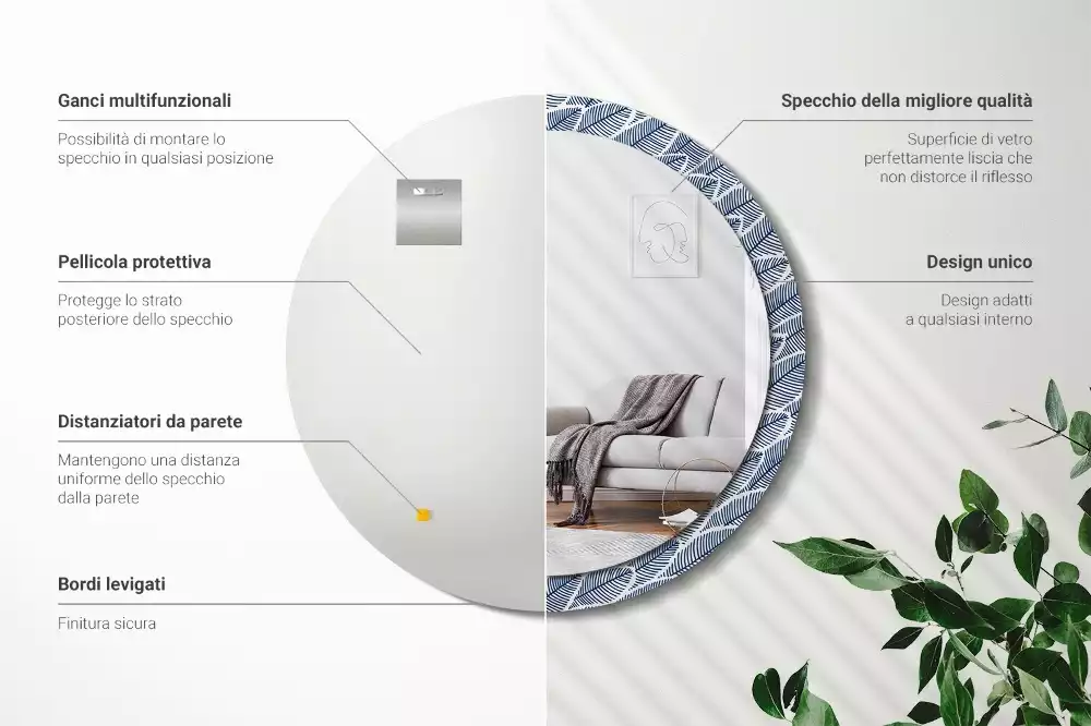 Espelho redondo decorativo Folhas