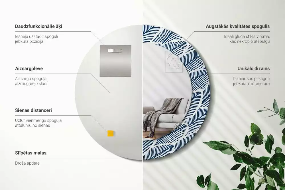 Espelho redondo decorativo Folhas