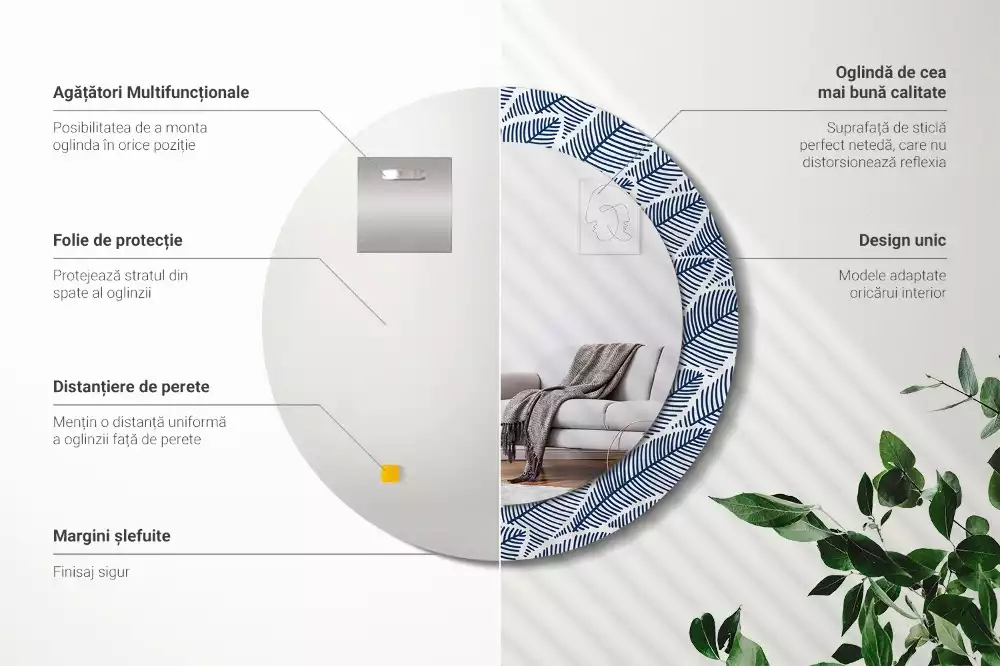 Espelho redondo decorativo Folhas