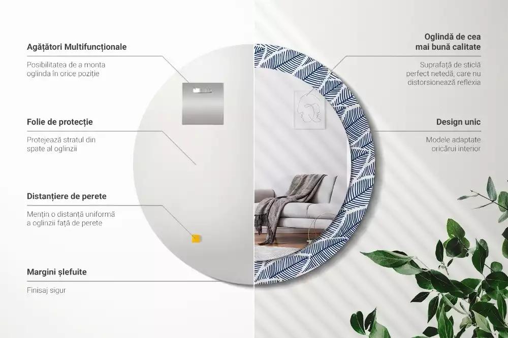 Espelho redondo decorativo Folhas