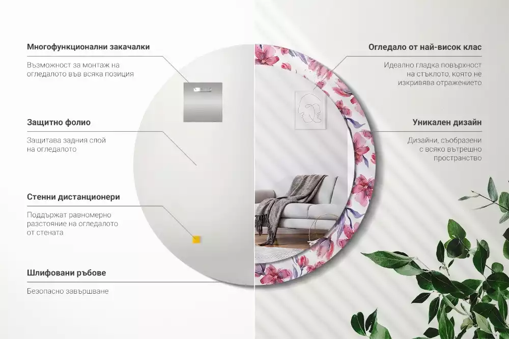 Espelho decorativo redondo Flores em aquarela