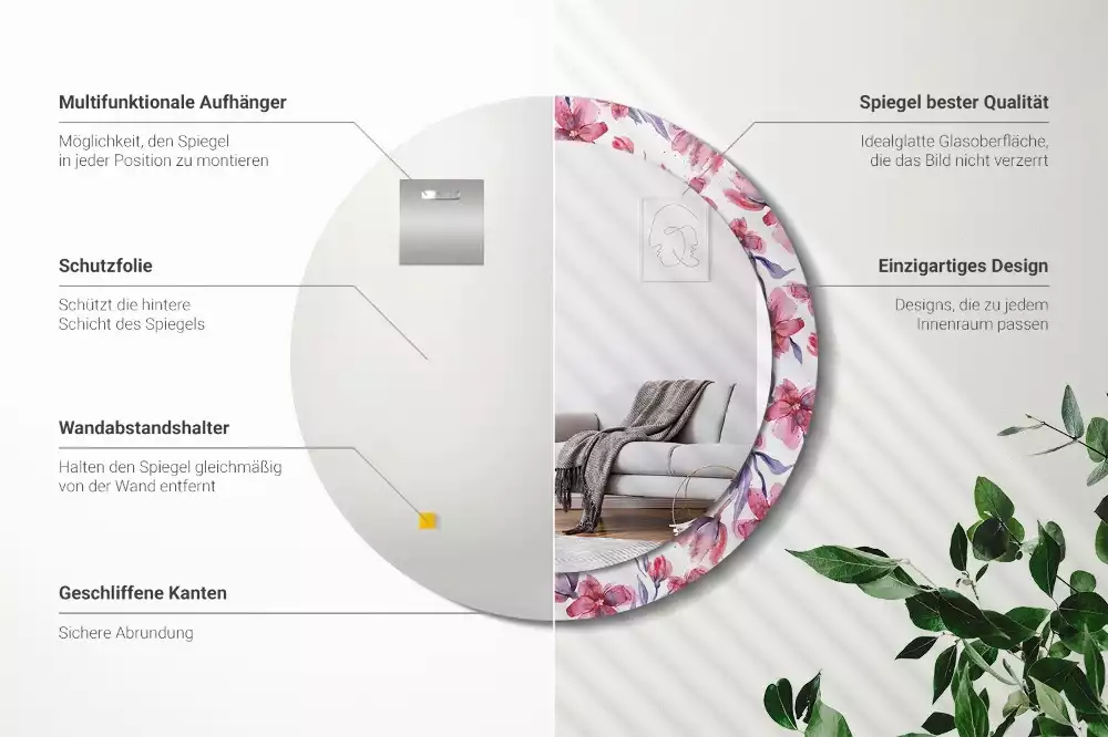 Espelho decorativo redondo Flores em aquarela