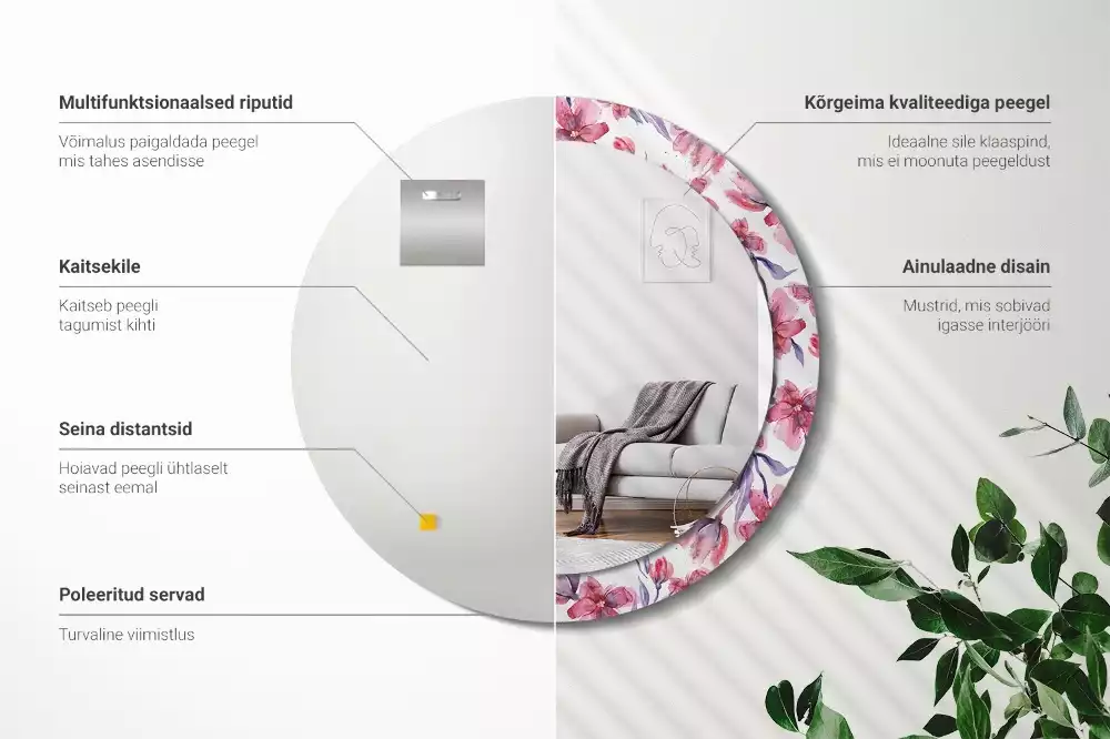 Espelho decorativo redondo Flores em aquarela