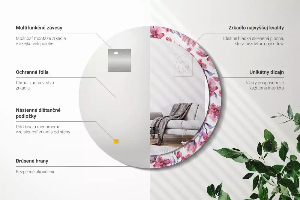 Espelho decorativo redondo Flores em aquarela