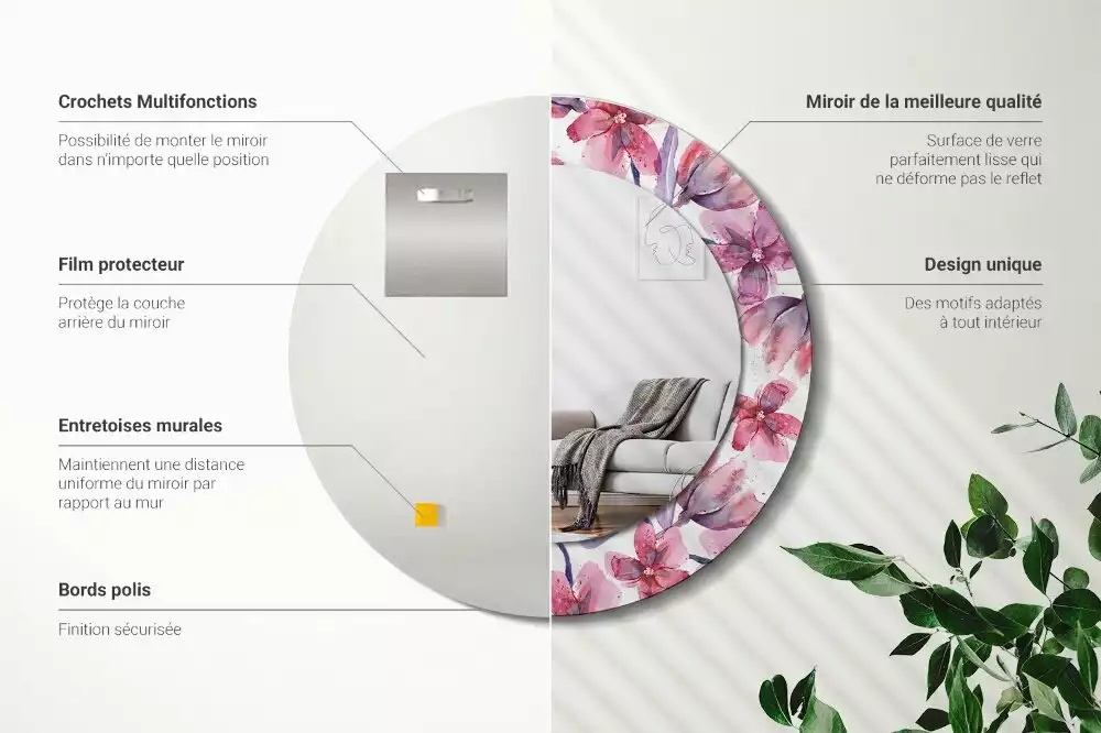 Espelho decorativo redondo Flores em aquarela