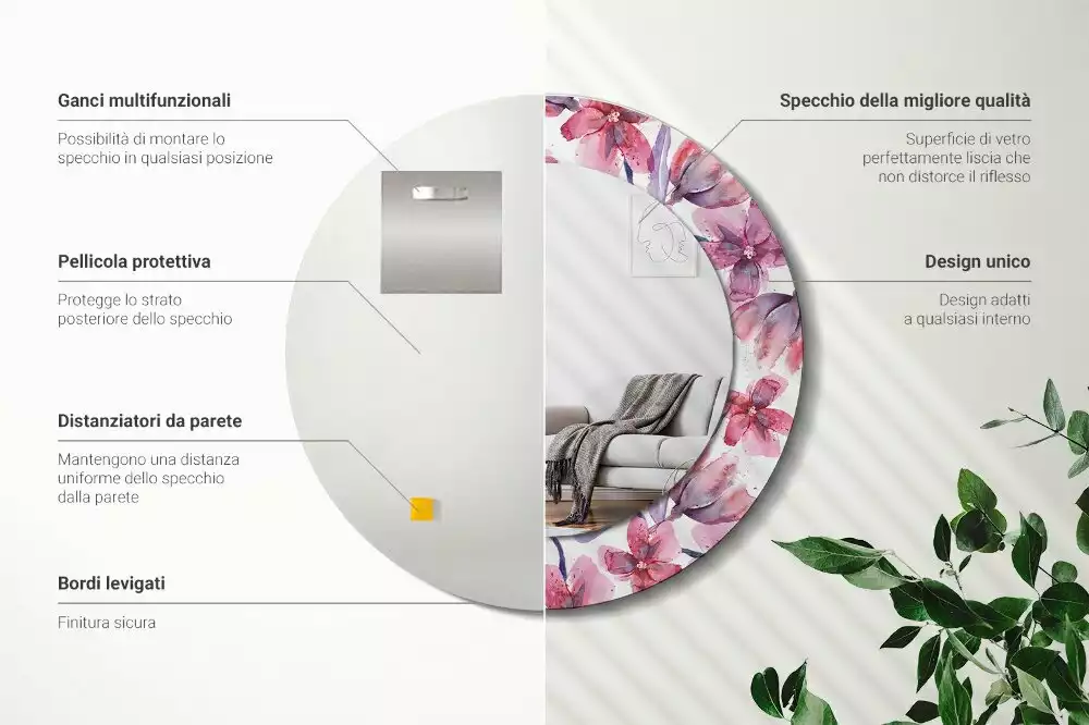 Espelho decorativo redondo Flores em aquarela