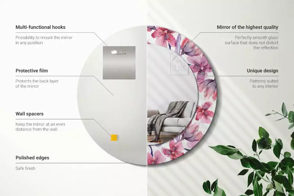 Espelho decorativo redondo Flores em aquarela