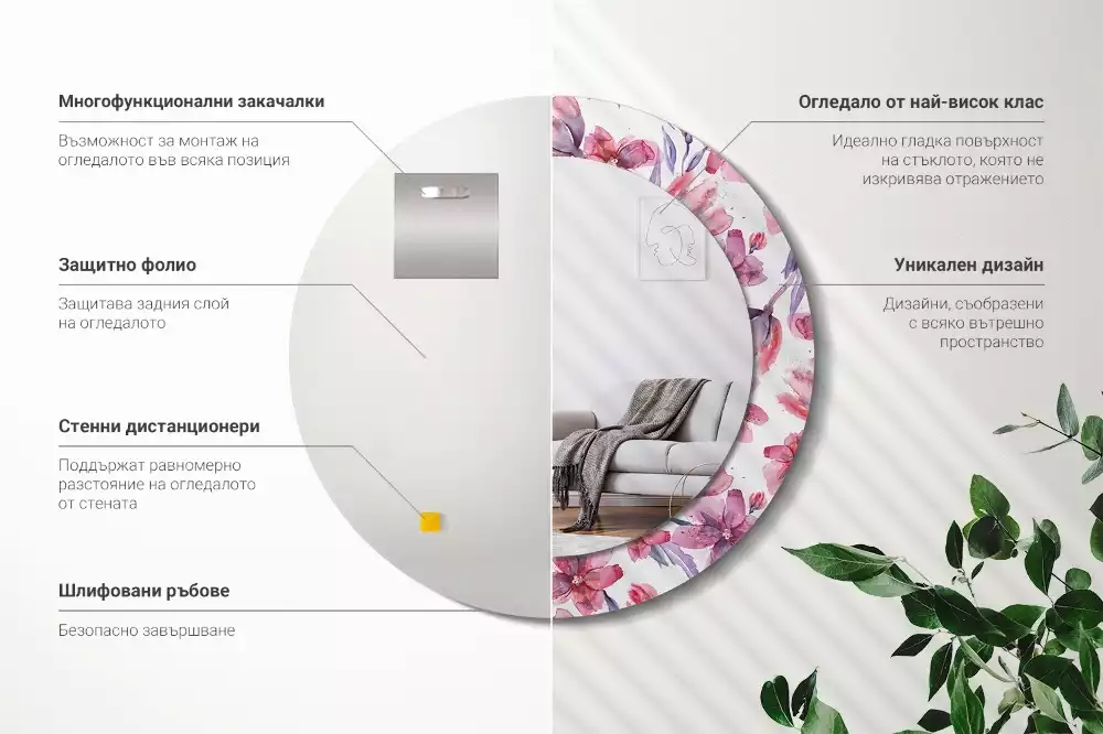 Espelho decorativo redondo Flores em aquarela