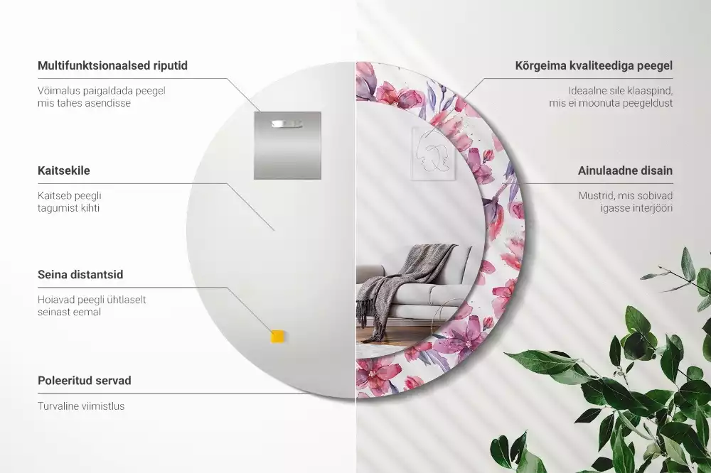 Espelho decorativo redondo Flores em aquarela