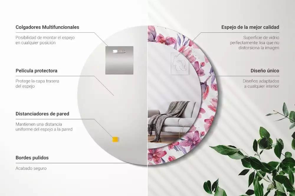 Espelho decorativo redondo Flores em aquarela