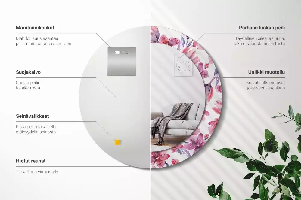 Espelho decorativo redondo Flores em aquarela