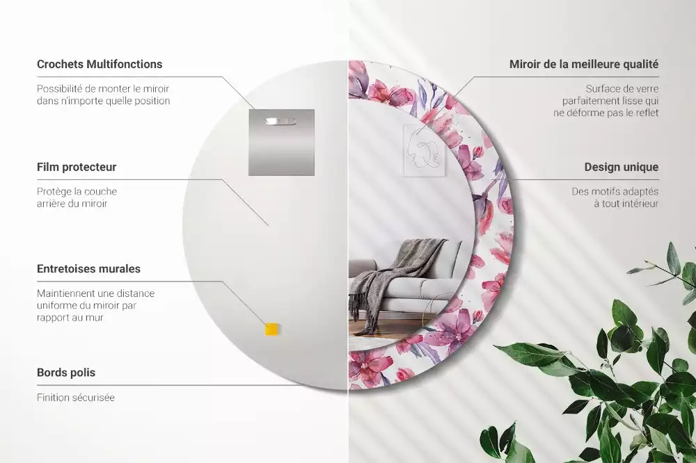 Espelho decorativo redondo Flores em aquarela