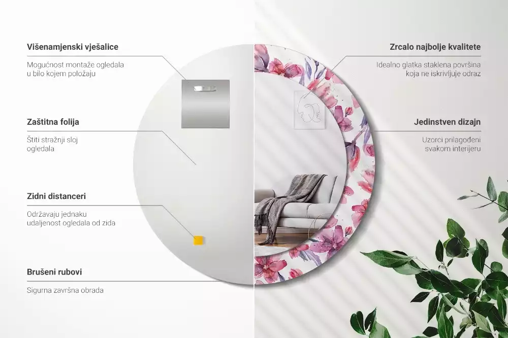 Espelho decorativo redondo Flores em aquarela