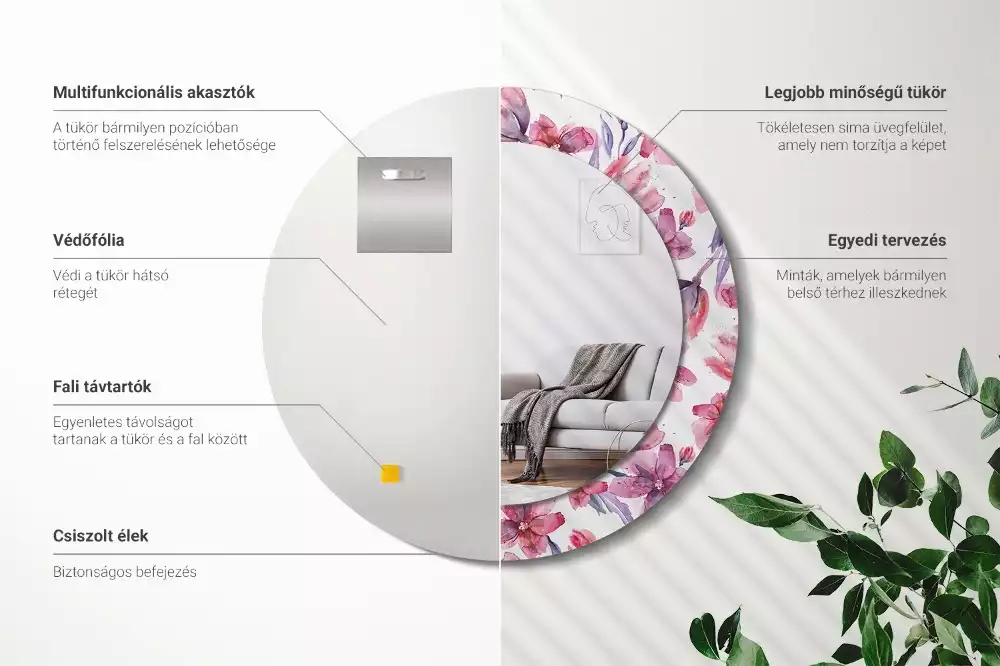 Espelho decorativo redondo Flores em aquarela