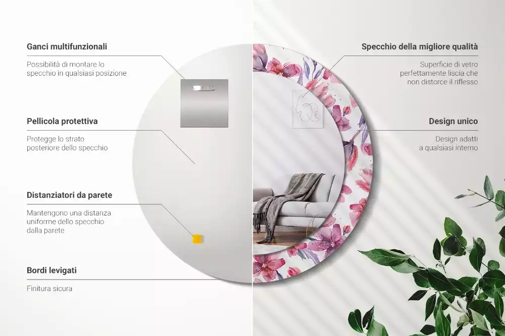 Espelho decorativo redondo Flores em aquarela