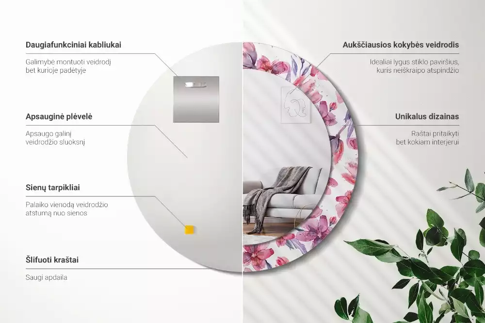 Espelho decorativo redondo Flores em aquarela