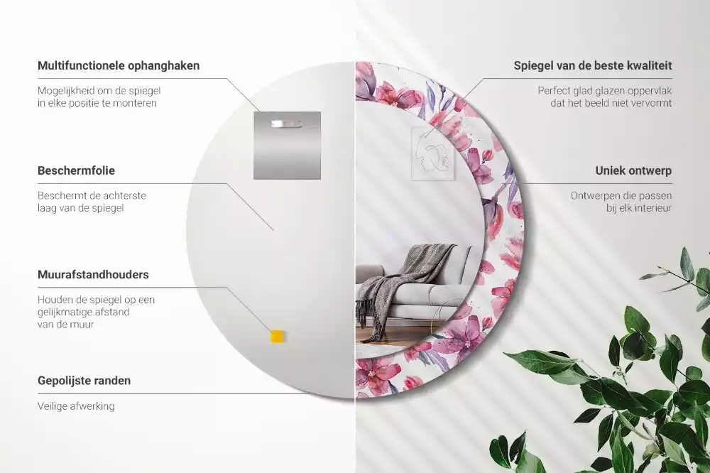 Espelho decorativo redondo Flores em aquarela