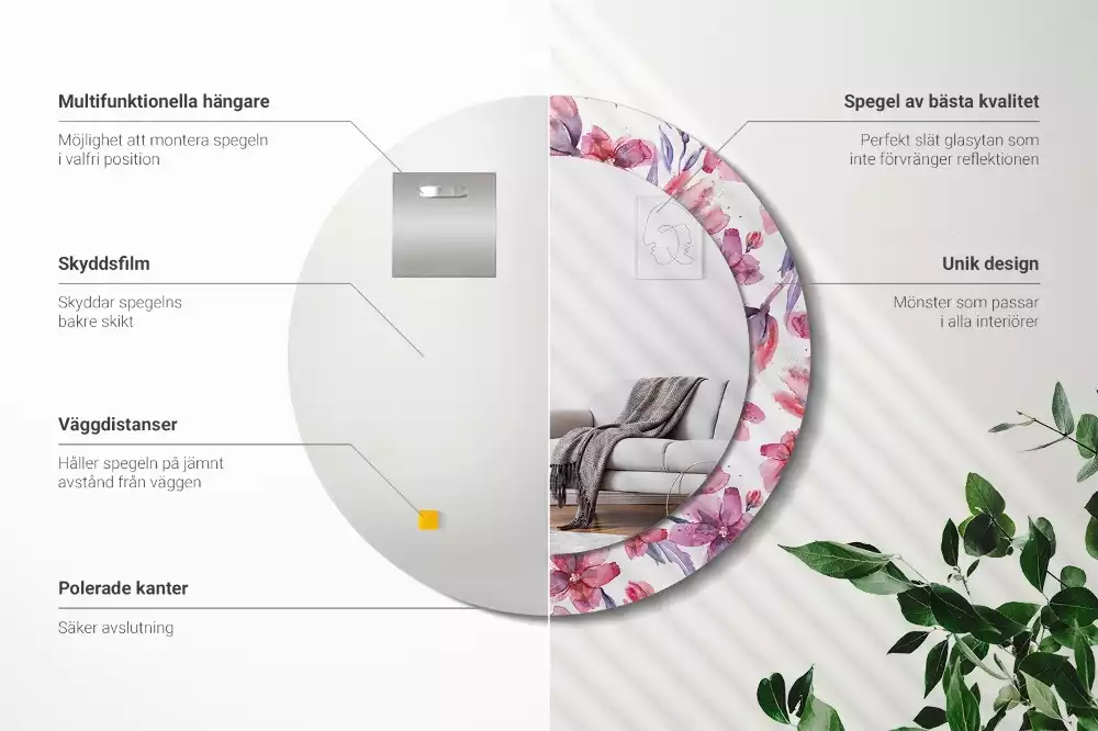 Espelho decorativo redondo Flores em aquarela