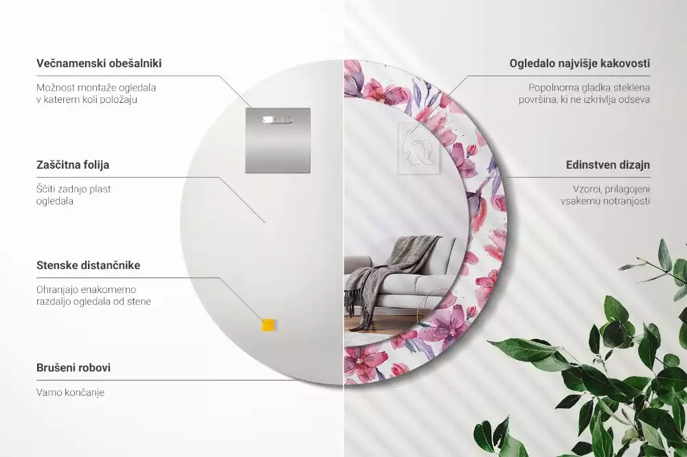 Espelho decorativo redondo Flores em aquarela