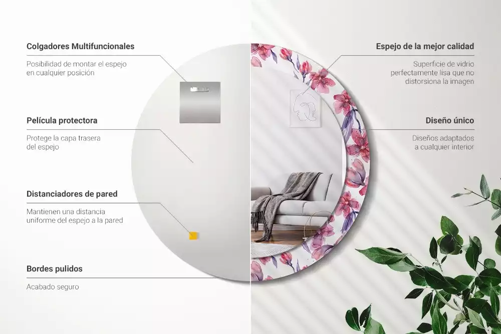 Espelho decorativo redondo Flores em aquarela