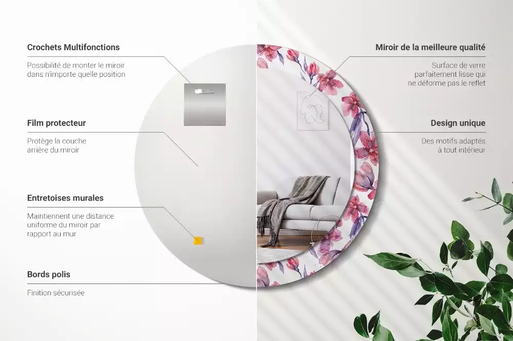 Espelho decorativo redondo Flores em aquarela