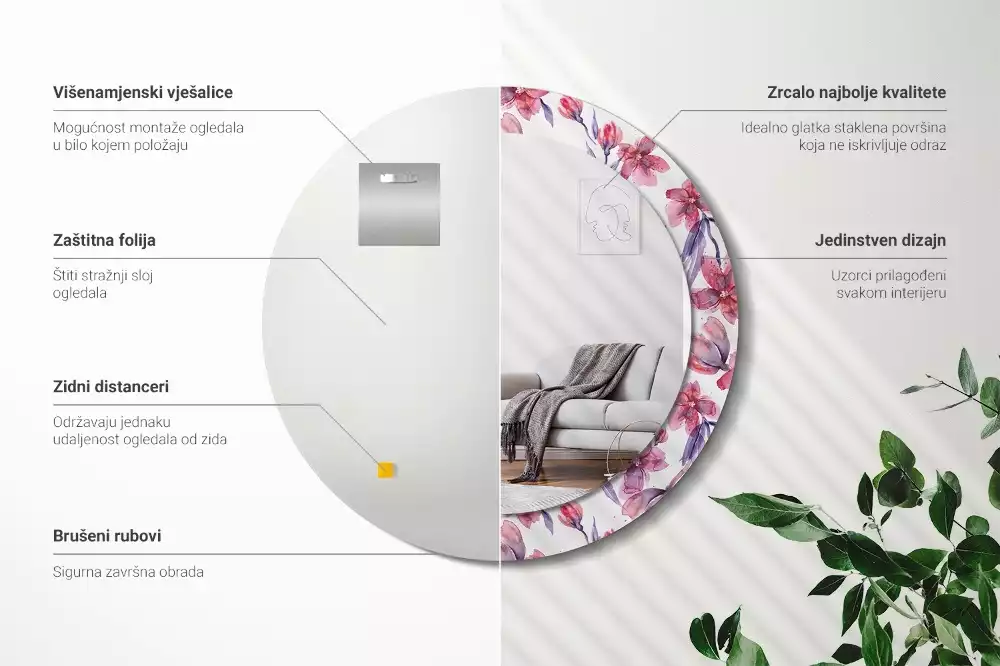 Espelho decorativo redondo Flores em aquarela