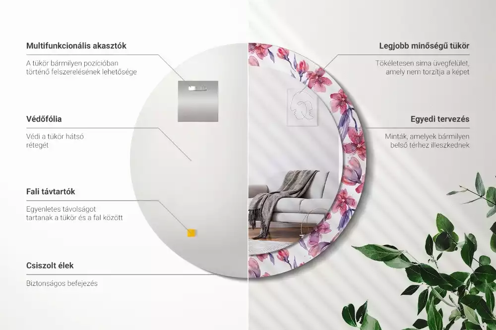 Espelho decorativo redondo Flores em aquarela