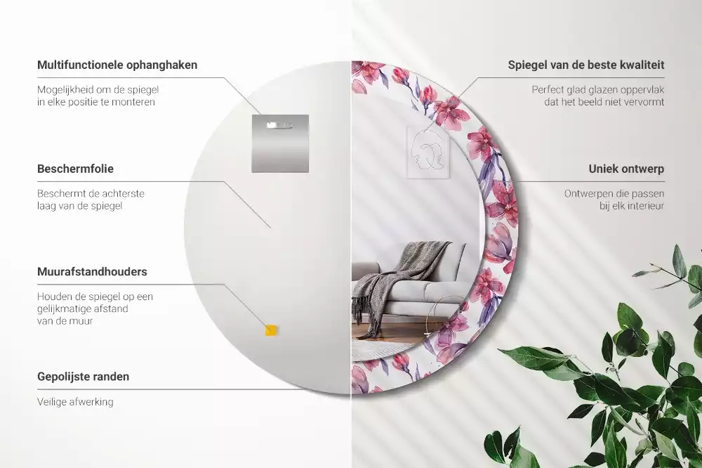 Espelho decorativo redondo Flores em aquarela