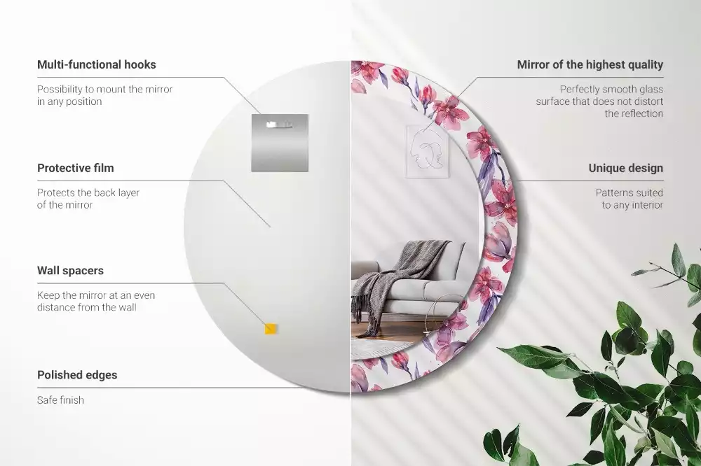 Espelho decorativo redondo Flores em aquarela