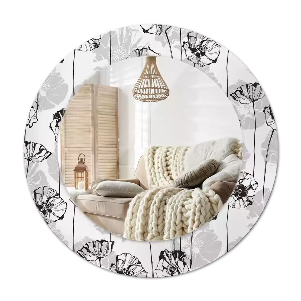 Espelho decorativo redondo Flores de papoula