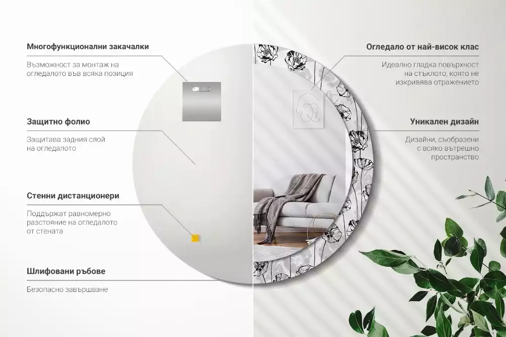 Espelho decorativo redondo Flores de papoula